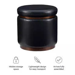 Round Black Faux Leather Storage Ottoman