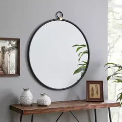 Round Black Metal Mirror with Ring
