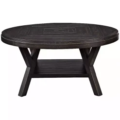 Round Black Wood Flared Base Coffee Table