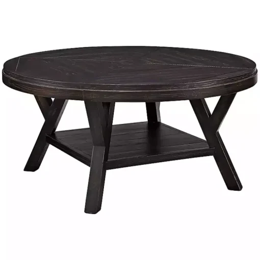 Round Black Wood Flared Base Coffee Table