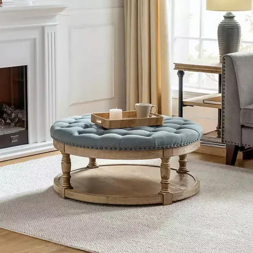Round Blue Cepheus Tufted Ottoman