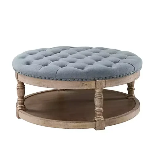 Round Blue Cepheus Tufted Ottoman