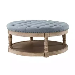Round Blue Cepheus Tufted Ottoman