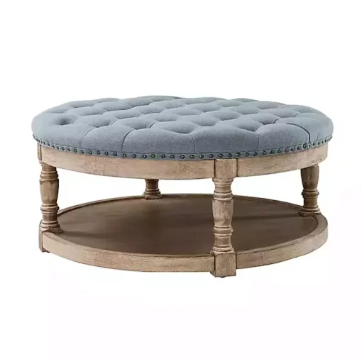 Round Blue Cepheus Tufted Ottoman