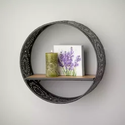 Round Boho Black Metal Wall Shelves, Set of 2
