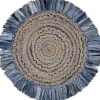 Round Braided Jute and Denim Swirl Area Rug, 3x3
