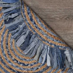 Round Braided Jute and Denim Swirl Area Rug, 3x3