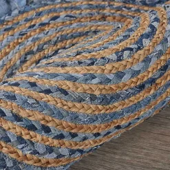 Round Braided Jute and Denim Swirl Area Rug, 3x3