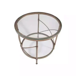 Round Bronze Metal and Glass Accent Table