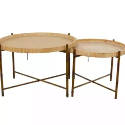 Round Brown Rattan 2-pc. Nesting Coffee Table Set