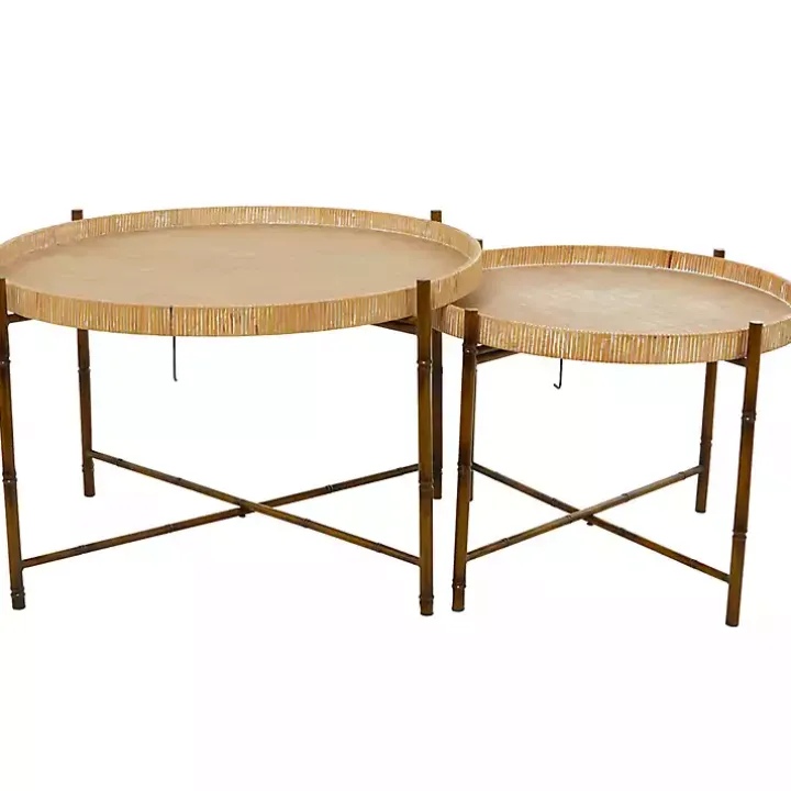 Round Brown Rattan 2-pc. Nesting Coffee Table Set