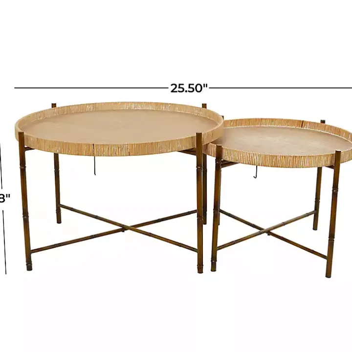 Round Brown Rattan 2-pc. Nesting Coffee Table Set