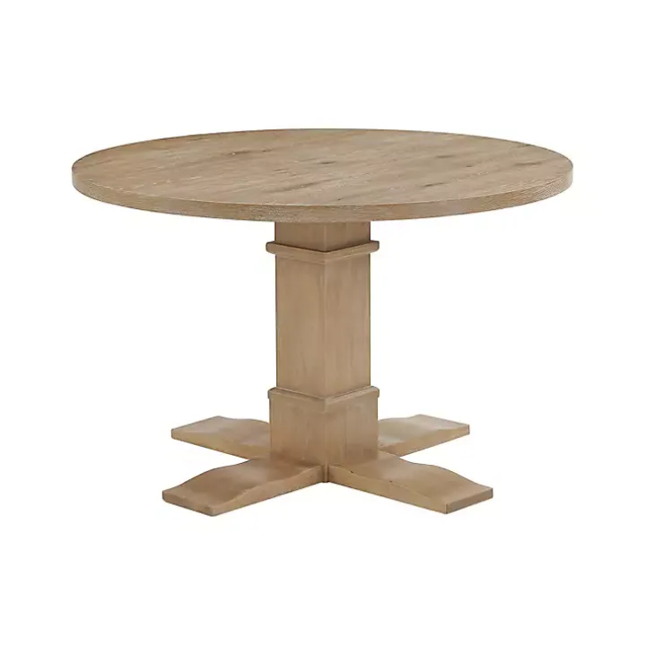 Round Brown Wood Pedestal Base Dining Table