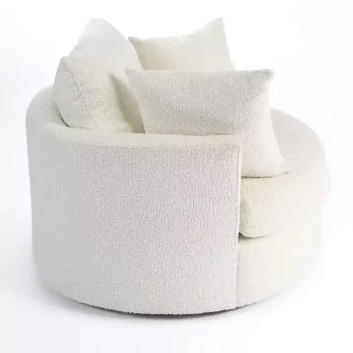 Round Cream Boucle Swivel Accent Chair