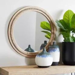 Round Distressed Beaded Wall Mirror, 28 in.