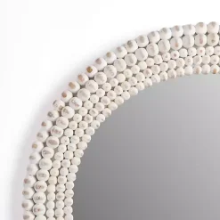 Round Distressed White Beaded Wall Mirror