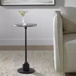 Round Geller Black Marble Accent Table