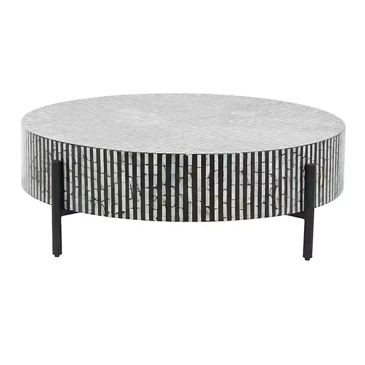 Round Geometric Stripe Shell Coffee Table