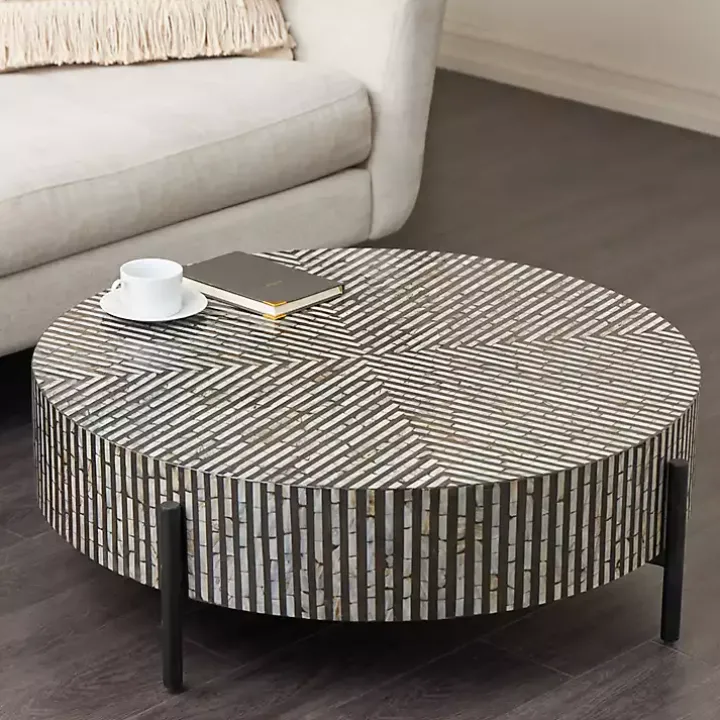 Round Geometric Stripe Shell Coffee Table