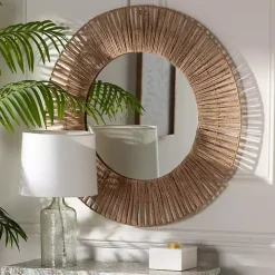 Round Geona Metal and Seagrass Wall Mirror