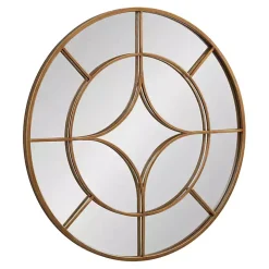 Round Gold Geometric Overlay Wall Mirror
