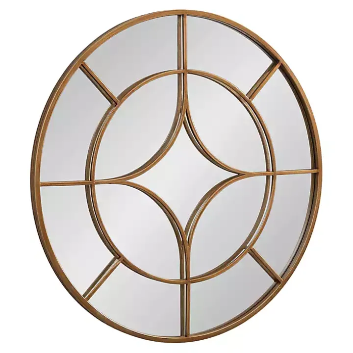Round Gold Geometric Overlay Wall Mirror