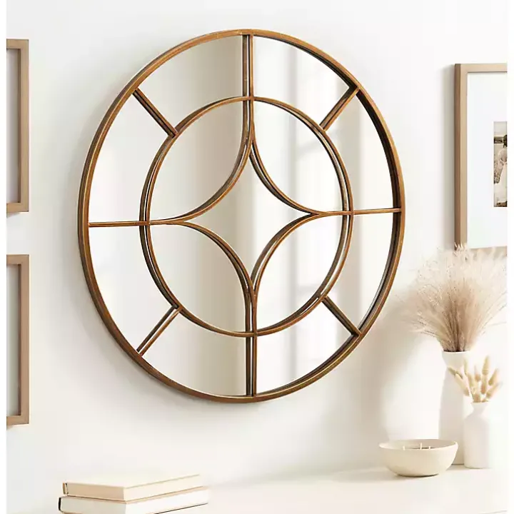 Round Gold Geometric Overlay Wall Mirror