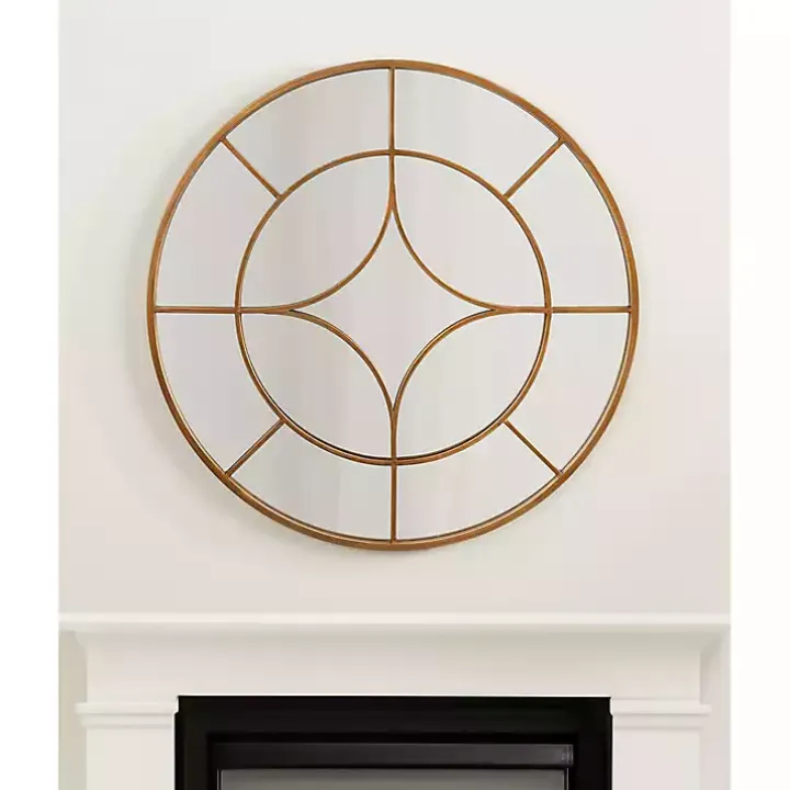 Round Gold Geometric Overlay Wall Mirror