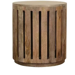 Round Mango Wood Drum Accent Table
