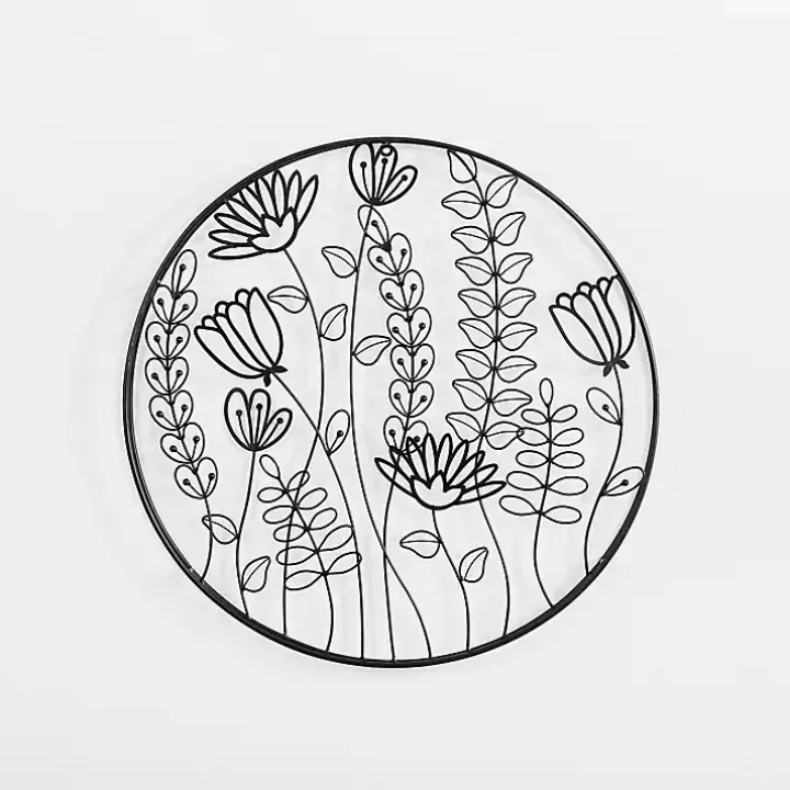 Round Metal Floral Cutout Wall Plaque