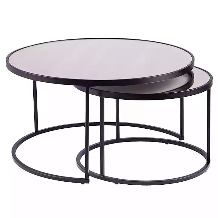 Round Mirrored Nesting Tables, Set of 2