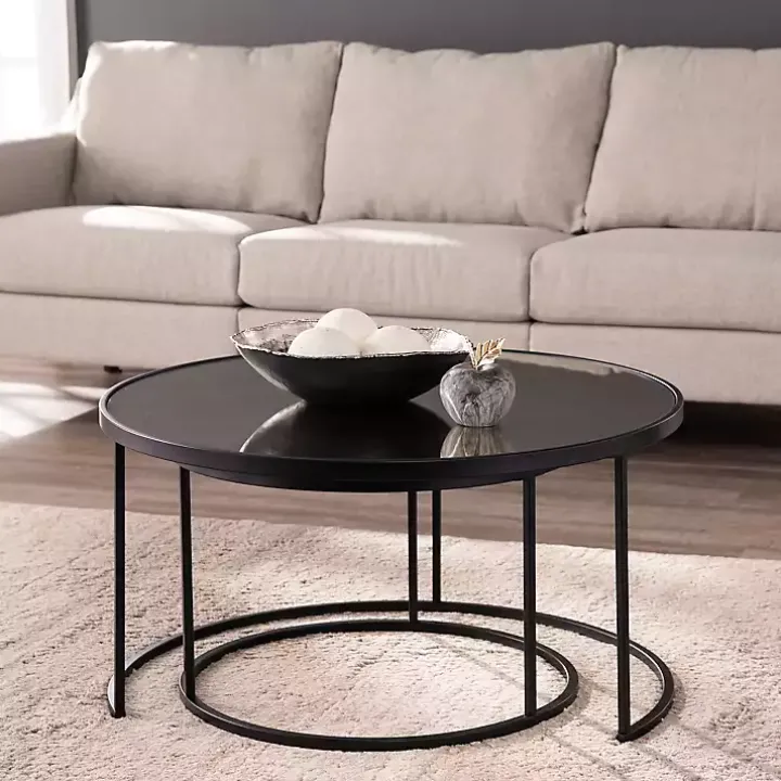 Round Mirrored Nesting Tables, Set of 2