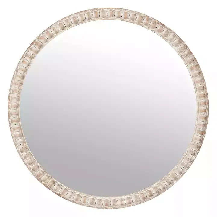 Round Natural Beaded Wall Mirror