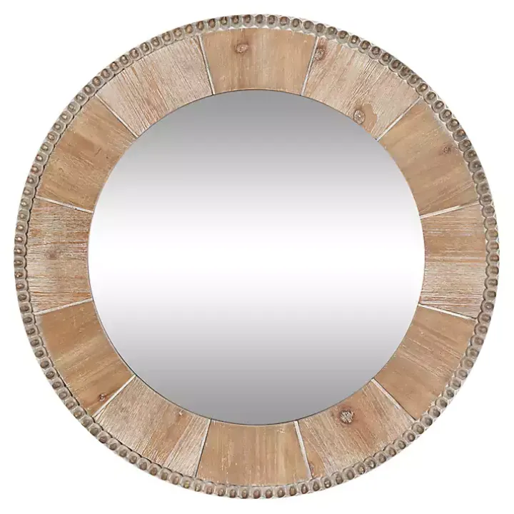 Round Natural Calona Wood Wall Mirror