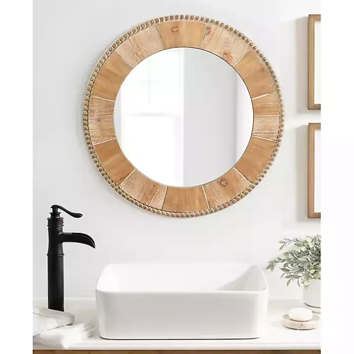 Round Natural Calona Wood Wall Mirror