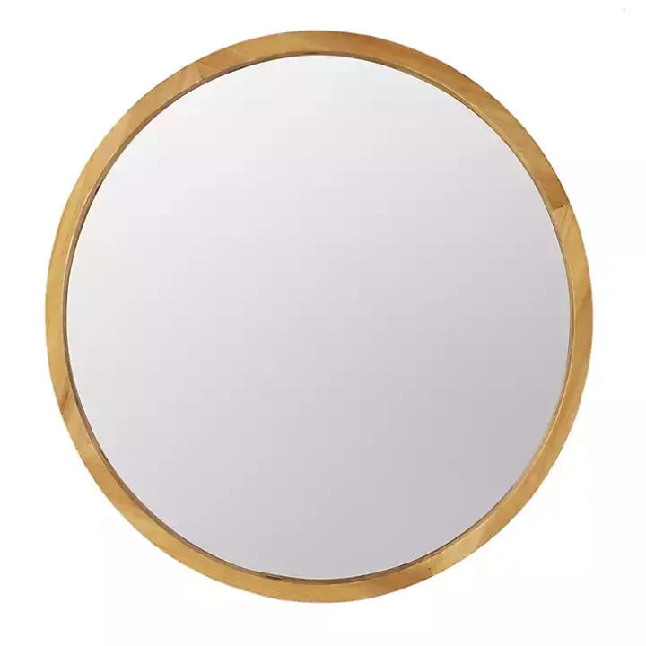 Round Natural Light Wood Wall Mirror