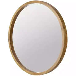 Round Natural Light Wood Wall Mirror