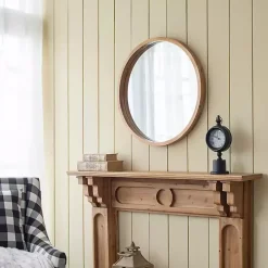 Round Natural Light Wood Wall Mirror