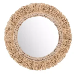 Round Natural Rattan Beaded Wall Mirror