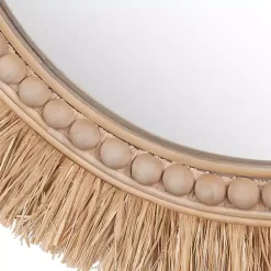 Round Natural Rattan Beaded Wall Mirror