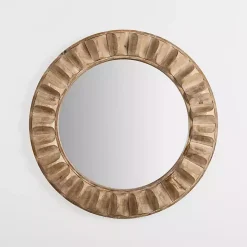 Round Natural Textured Wood Wall Mirror