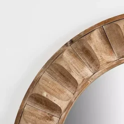 Round Natural Textured Wood Wall Mirror