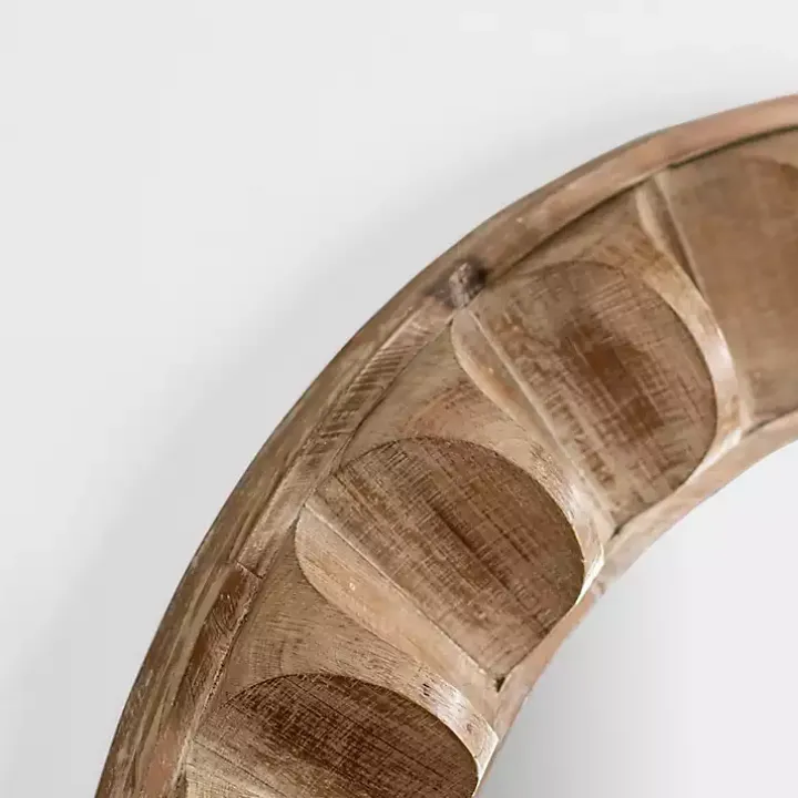 Round Natural Textured Wood Wall Mirror