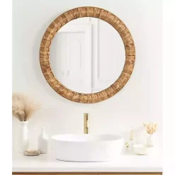 Round Natural Woven Water Hyacinth Wall Mirror