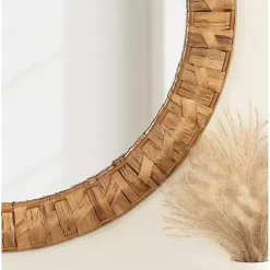 Round Natural Woven Water Hyacinth Wall Mirror