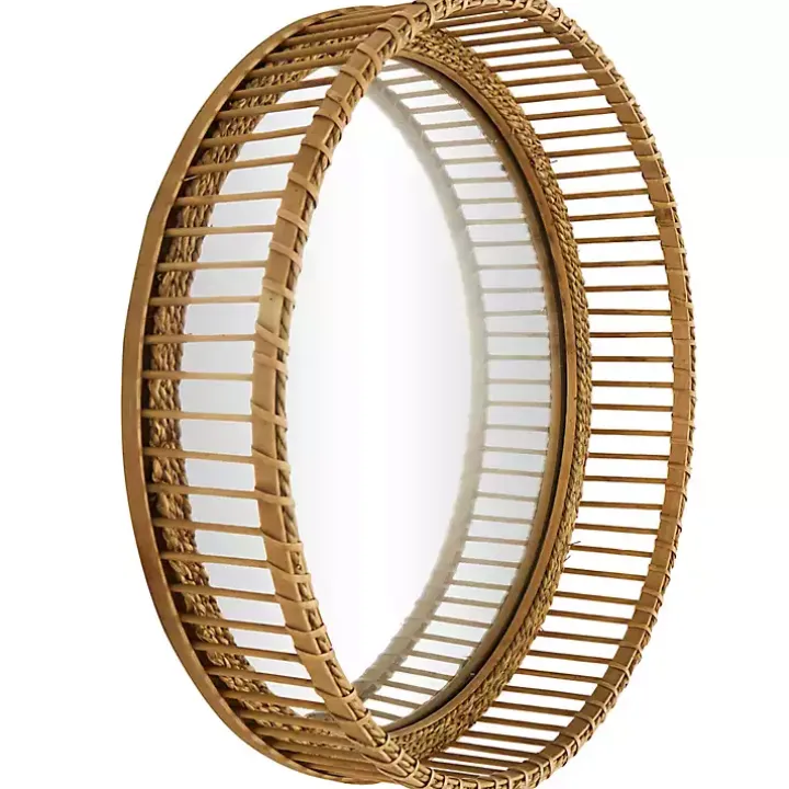 Round Seagrass and Bamboo Wall Mirror
