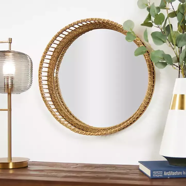 Round Seagrass and Bamboo Wall Mirror