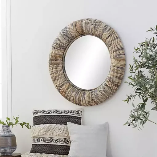Round Teak Wood Coiled Tampar Frame Mirror