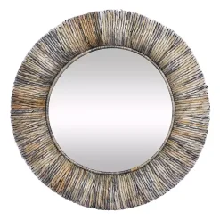 Round Teak Wood Coiled Tampar Frame Mirror