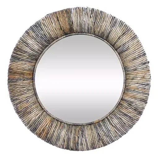 Round Teak Wood Coiled Tampar Frame Mirror